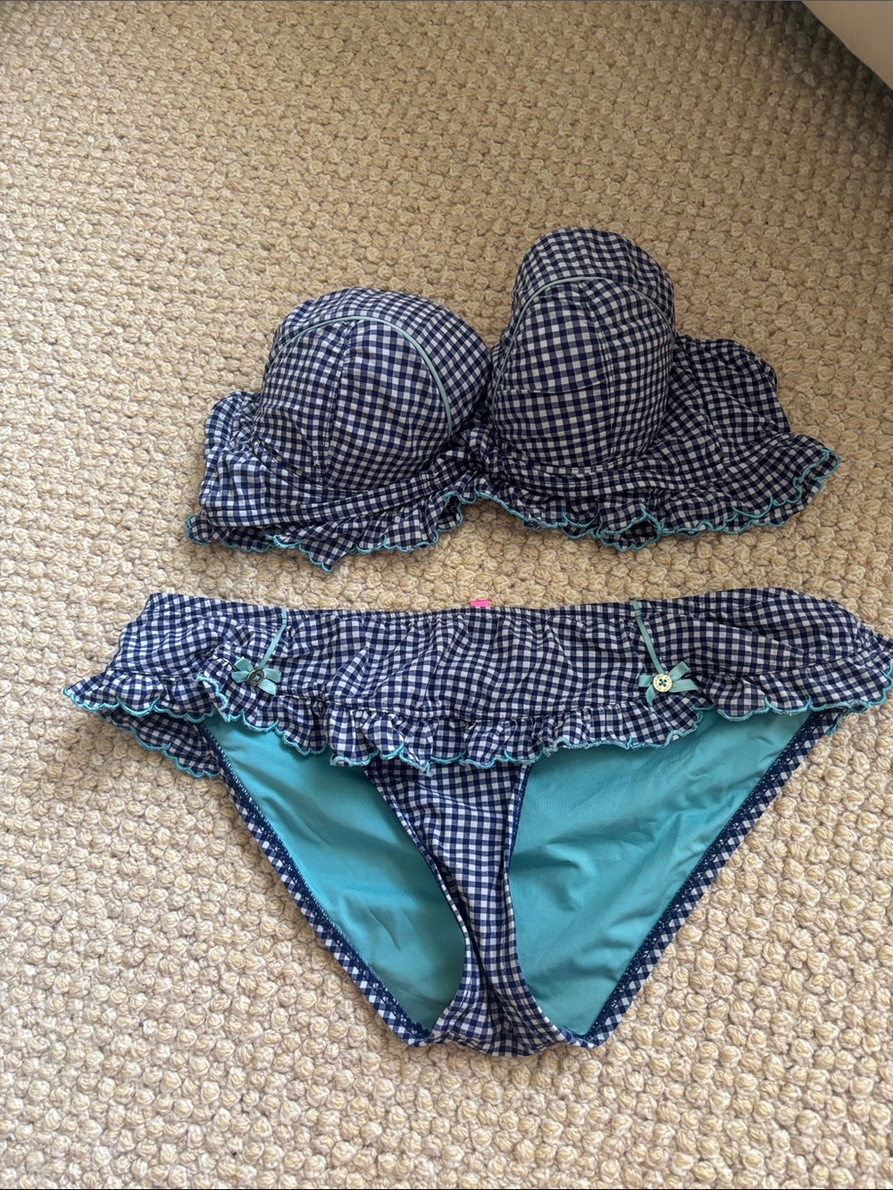 Betsey Johnson Blue Gingham Bikini Set Size Medium